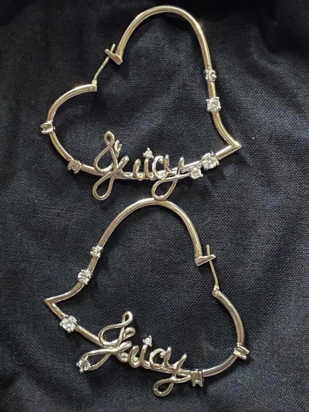 Vintage Juicy Couture Silver Heart Hoop Earrings - Script Detail